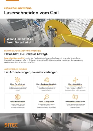 Vorschaubild des SITEC-Flyers zum flexiblen und präzisen Laserschneiden von Bauteilen direkt vom Coil